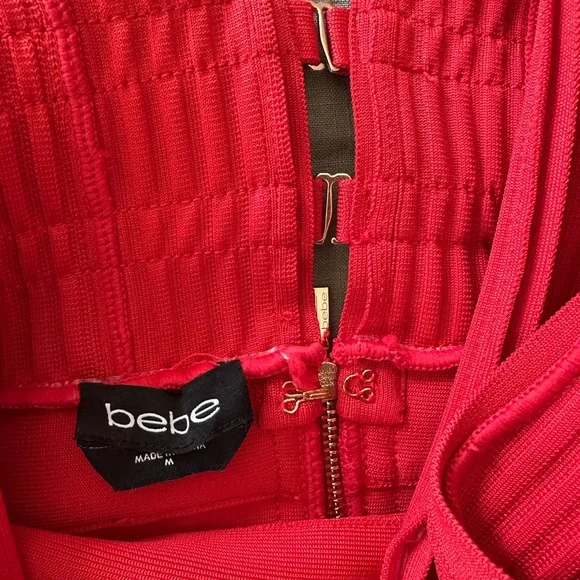 Bebe Vibrant Red Plunge Neck Bandage Dress - Picture 3 of 6